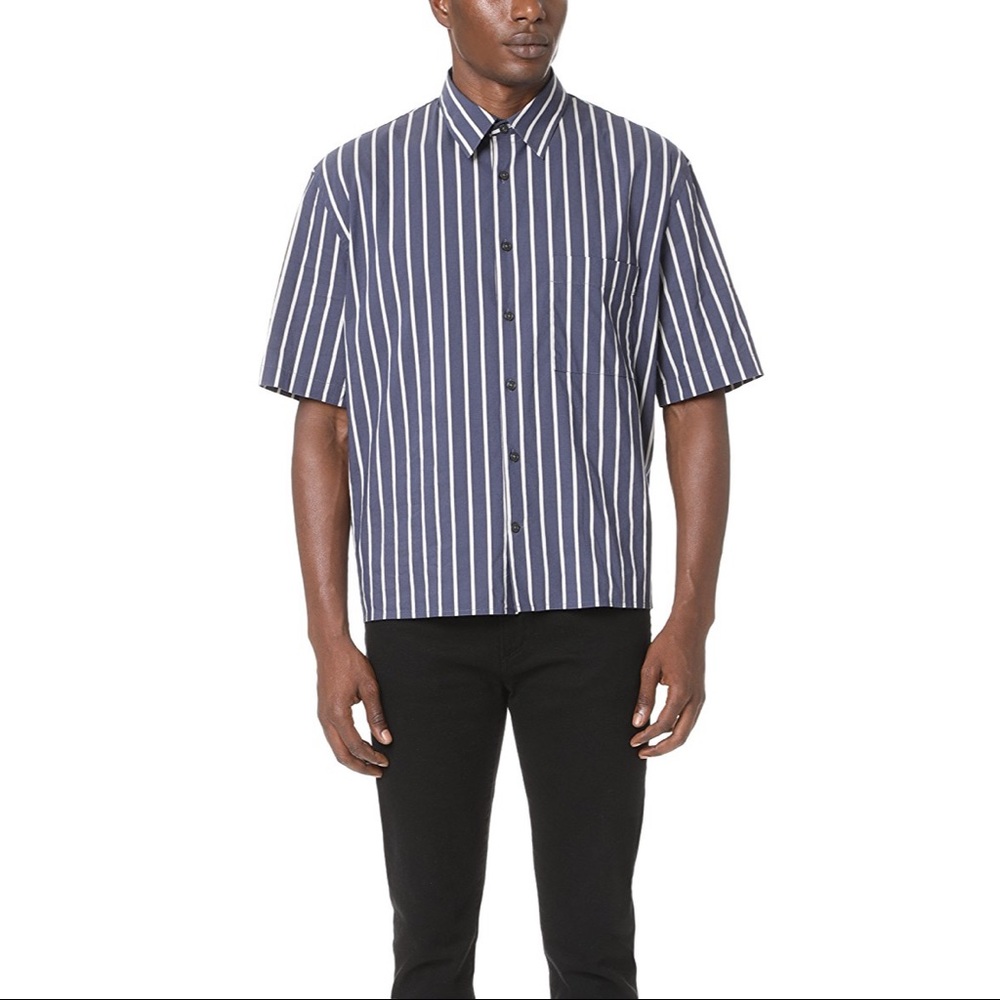 Vince Mens Narrow Stripe Short Sleeve Shirt S
